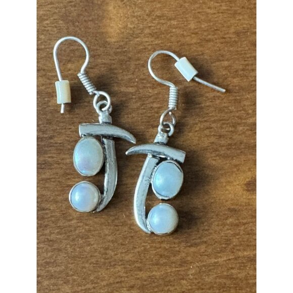Silver & Pearl Asian Design Dangle Earrings - Picture 1 of 4